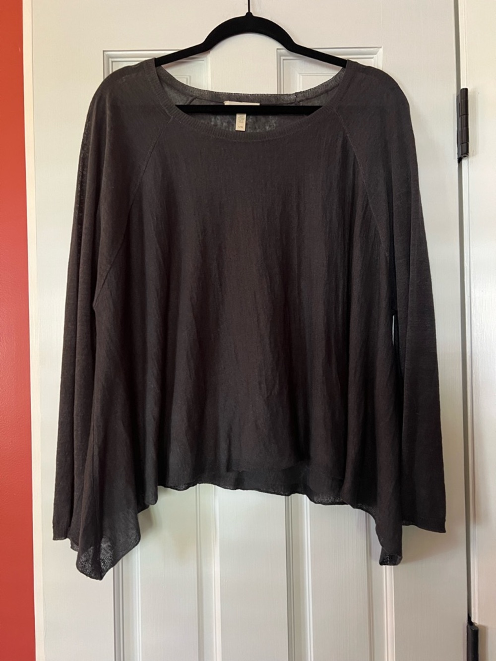 EILEEN FISHER DARK GRAY LINEN HANDKERCHIEF SWEATER LG